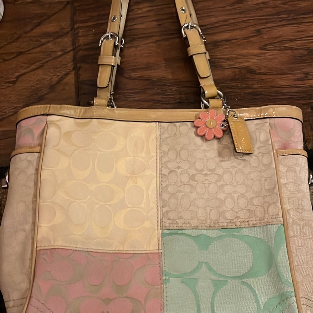 Coach Patchwork Tote - Cream, Pink, Green